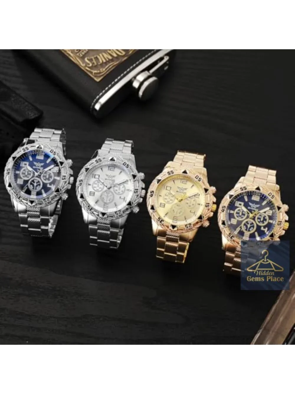 4-Pack Men's Classic Analog Quartz Wristwatch Stainless Steel Strap